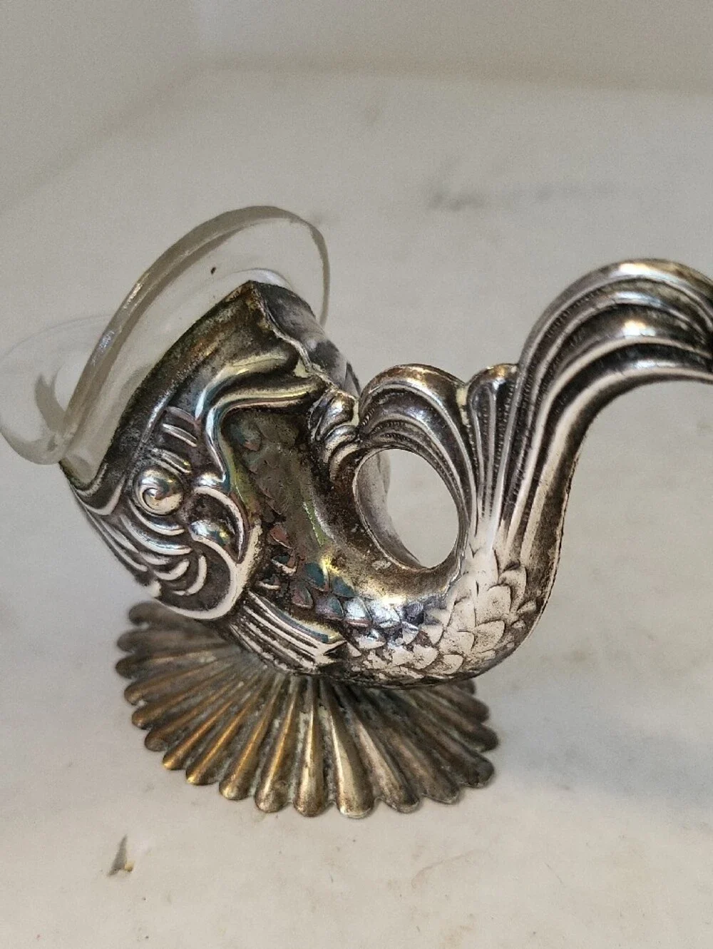 Vintage Art Nouveau Style Fish Open Salt Cellar Silver Plate